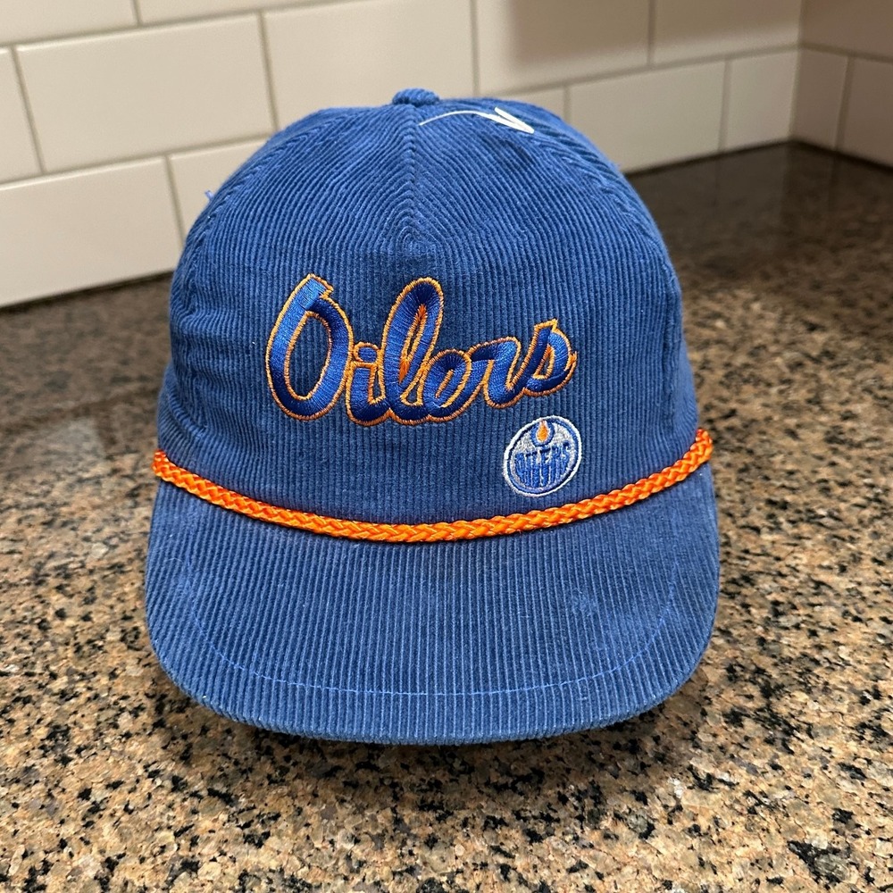 Vtg Edmonton Oilers Hat PRO Classics Corduroy Snapback Blue Orange NHL